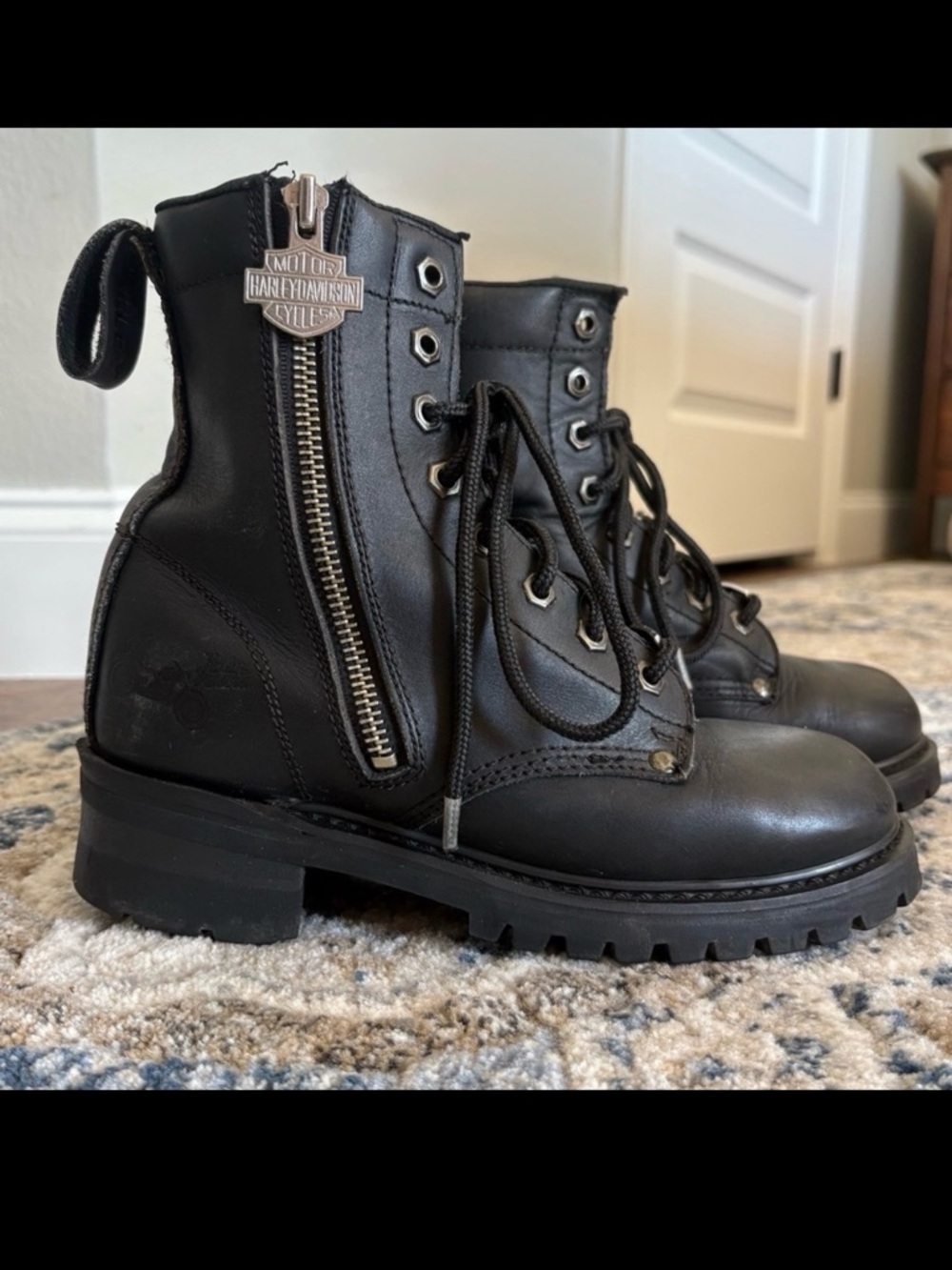 HARLEY DAVIDSON Black Leather Zip Up Boot | Women’s Size  6.5 Youth Girls Size 5